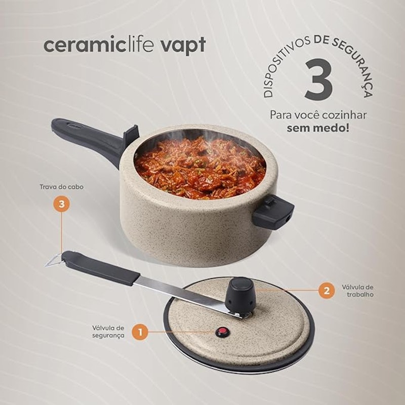Panela de Pressão Brinox Vapt Antiaderente Ceramic Life 3 L 3