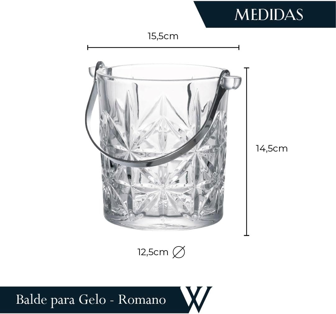 Balde para Gelo de Vidro com Alça e Pegador Romano 3