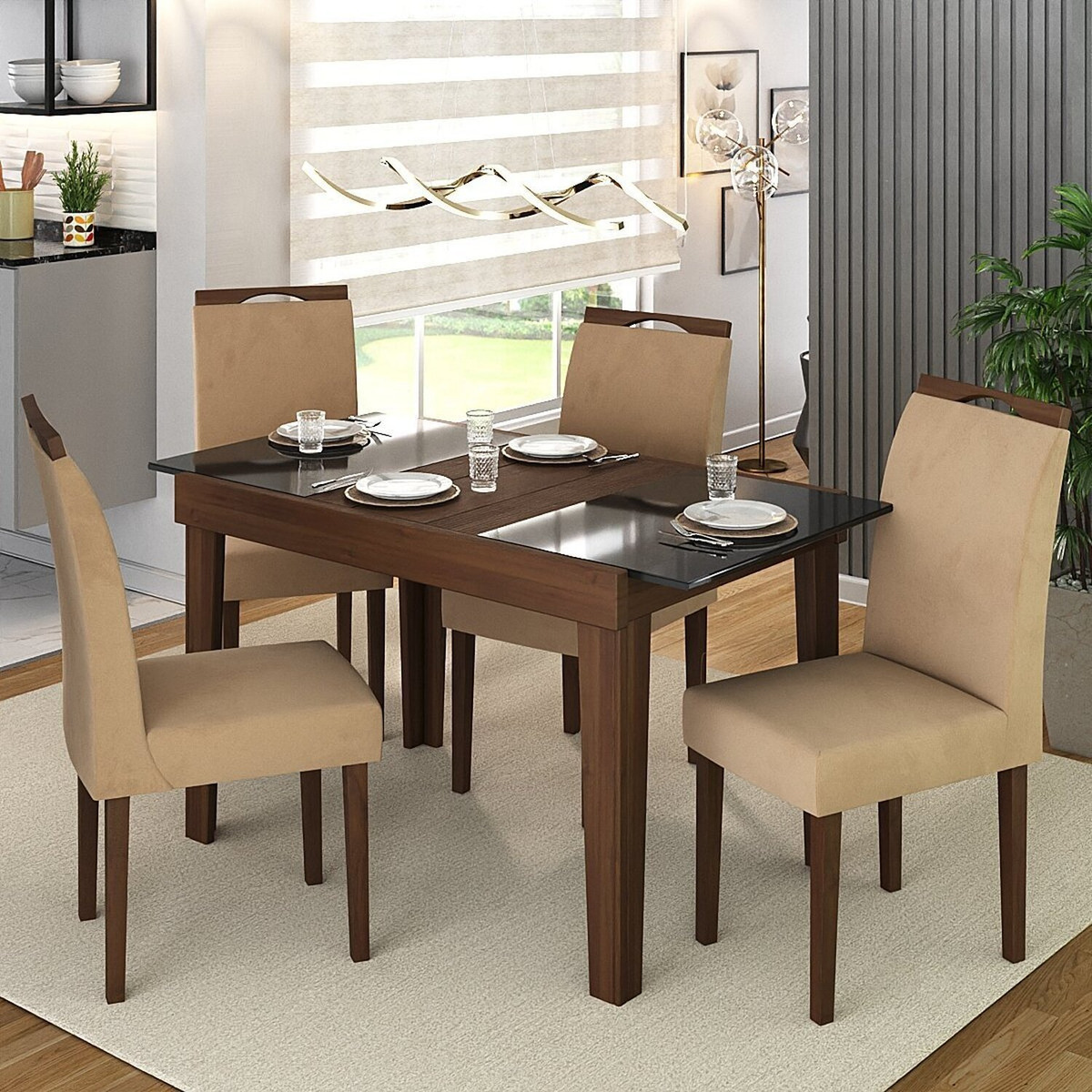 Mesa de Jantar Extensível 120 cm Naturalle Imbuia/Preto 5
