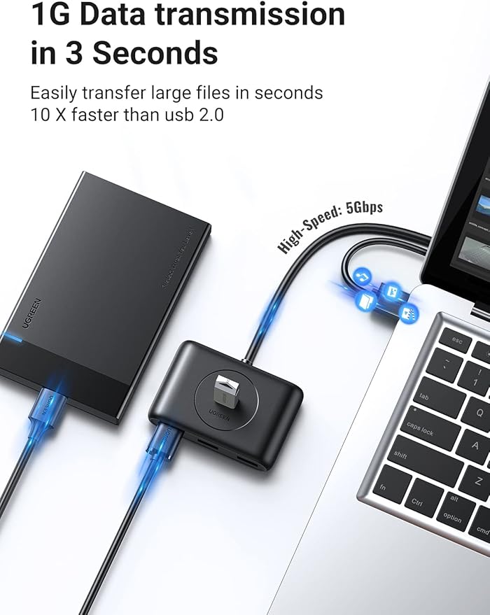 Hub Adaptador USB 3.0 Tipo-A Macho 4 em 1 Preto 2