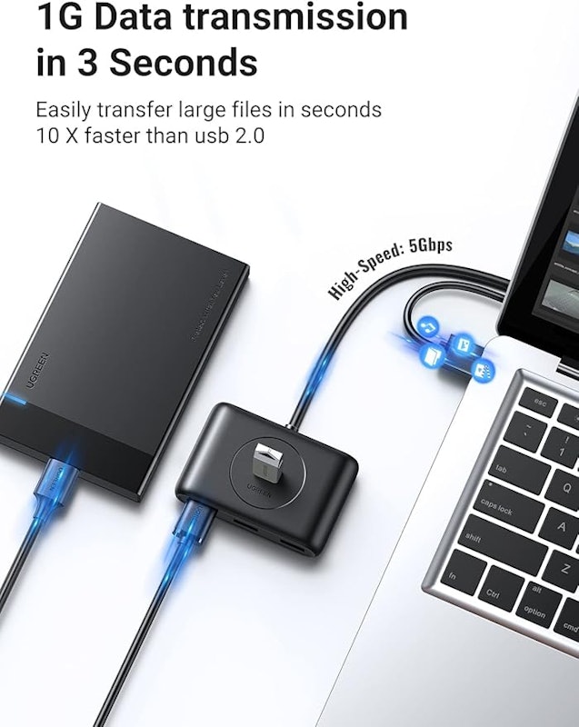 Hub Adaptador USB 3.0 Tipo-A Macho 4 em 1 Preto 2