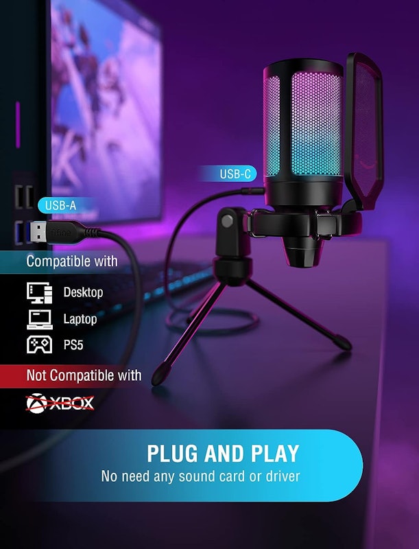 Microfone Condensador USB com RGB AmpliGame 4