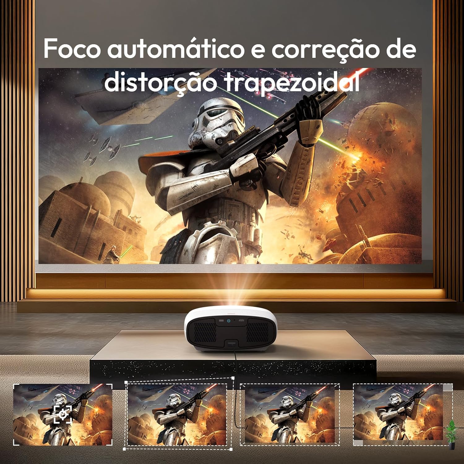 Projetor Full HD 1080p 4K 1000 ANSI Android Wi-Fi Foco Automático Vevshao 4