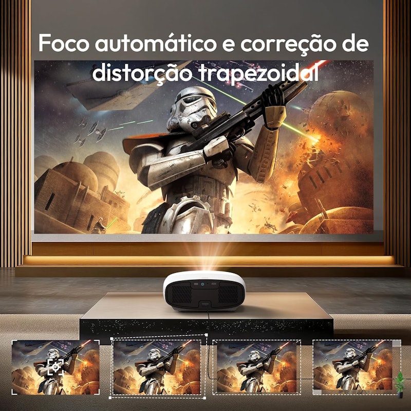 Projetor Full HD 1080p 4K 1000 ANSI Android Wi-Fi Foco Automático Vevshao 4