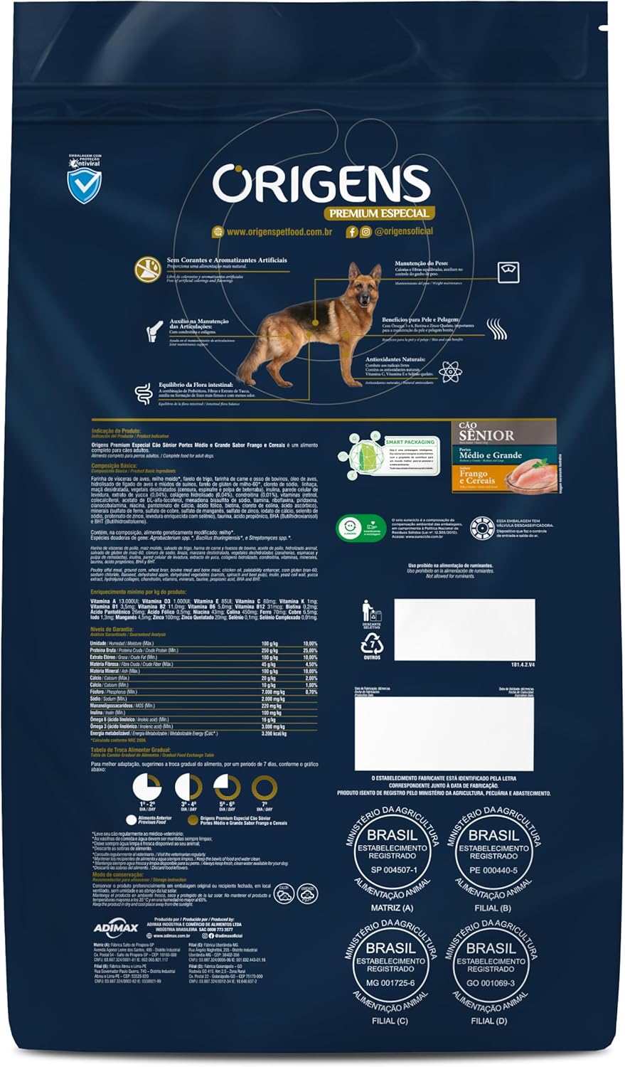 Ração Origens Premium Especial Cães Sênior Portes Médio e Grande Sabor Frango e Cereais 4