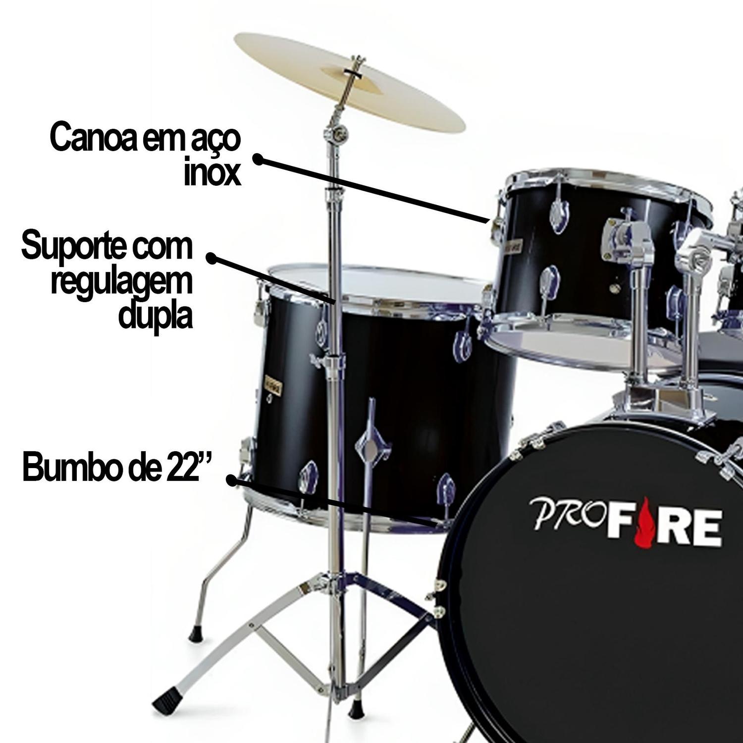 Bateria Spanking Pro Fire Preta Completa Bumbo 22 5