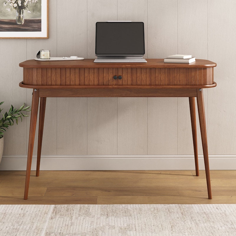 Mesa Escritório Madeira Escrivaninha Compacta Jari Moderna Rolltop Freijó 1
