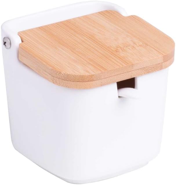 Saleiro de Mesa de Cerâmica com Tampa de Bambu e Colher Bianco 1