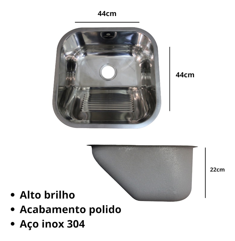 Tanque Lavanderia Polido 44x44 Aço Inoxidável 304 Premium 5