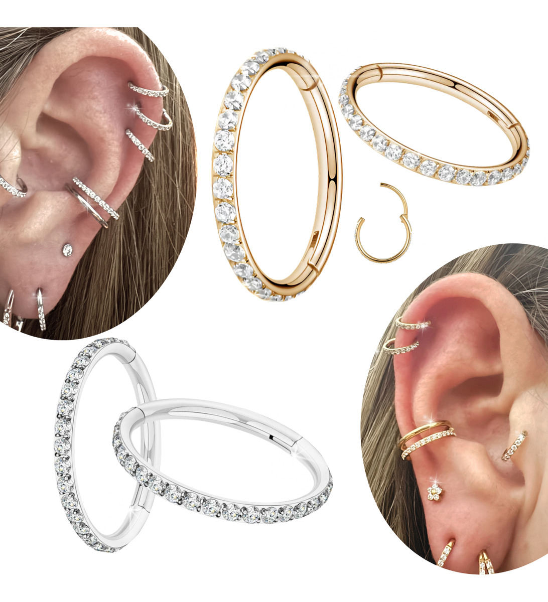 Piercing Titânio Argola Click Cravejada 6 mm Prateado MA Piercing 1