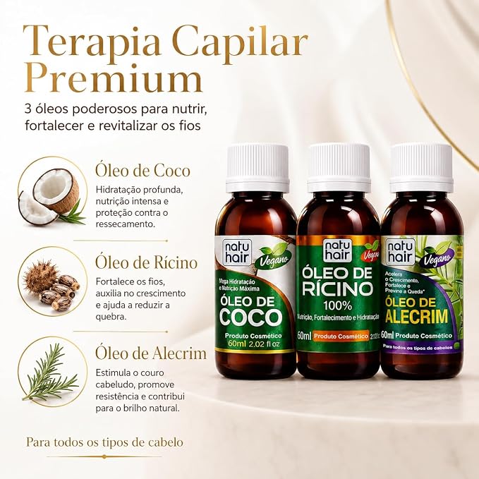 Kit Terapia Capilar Natuhair Óleo de Coco + Rícino + Alecrim 60 ml 4