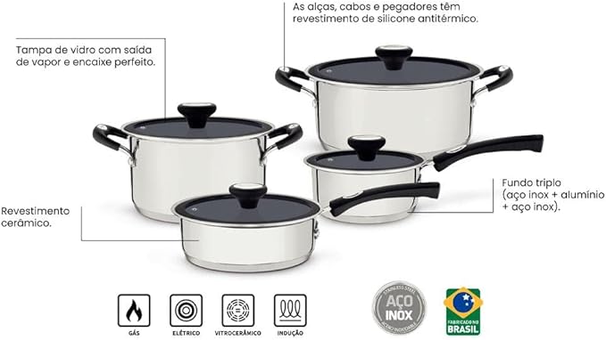 Jogo de Panelas Tramontina Solar Ceramic em Aço Inox 4 Peças 2
