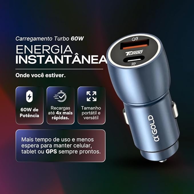 Carregador Super Turbo Veicular 60 W Duas Portas 2