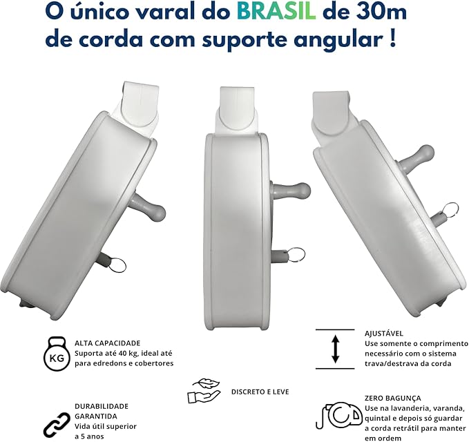 Varal Nylon Retrátil Recolhível de Parede Seca 30 m 3