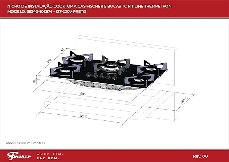Cooktop a Gás Fischer 5 Bocas Fit Line Tripla Chama 4
