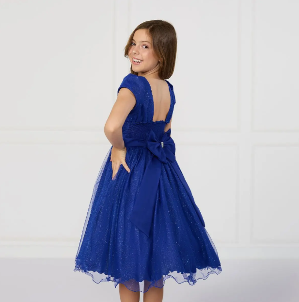 Vestido Glitter Nervura Azul Royal 4