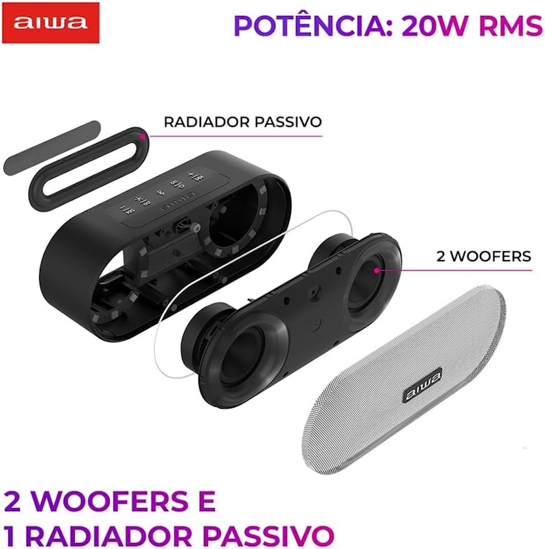 Caixa de Som Speaker AIWA SP-01 20 W BT 15H IP65 RGB USB TWS 2