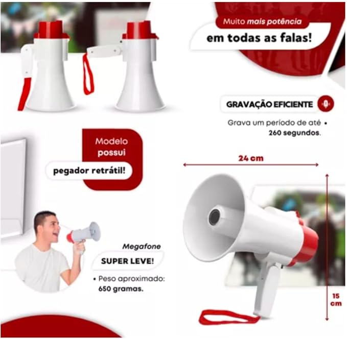 Megafone Portátil Recarregável Sirene Gravador 4