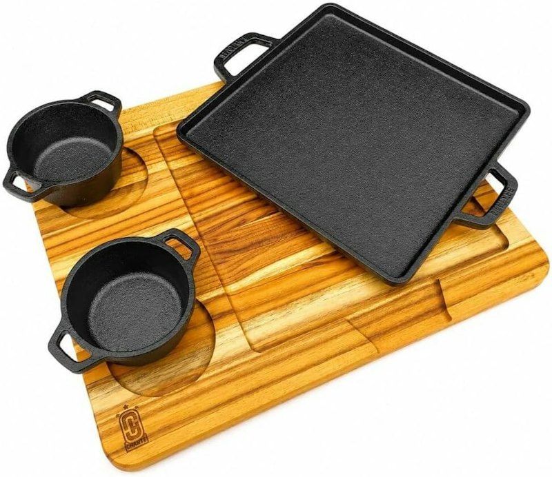 Kit Chapa de Ferro Fundido com Tábua e Molheiras 1