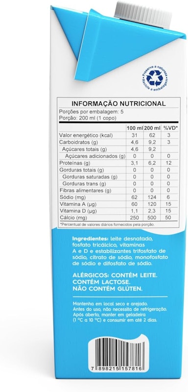 Leite Desnatado +Cálcio Piracanjuba 2