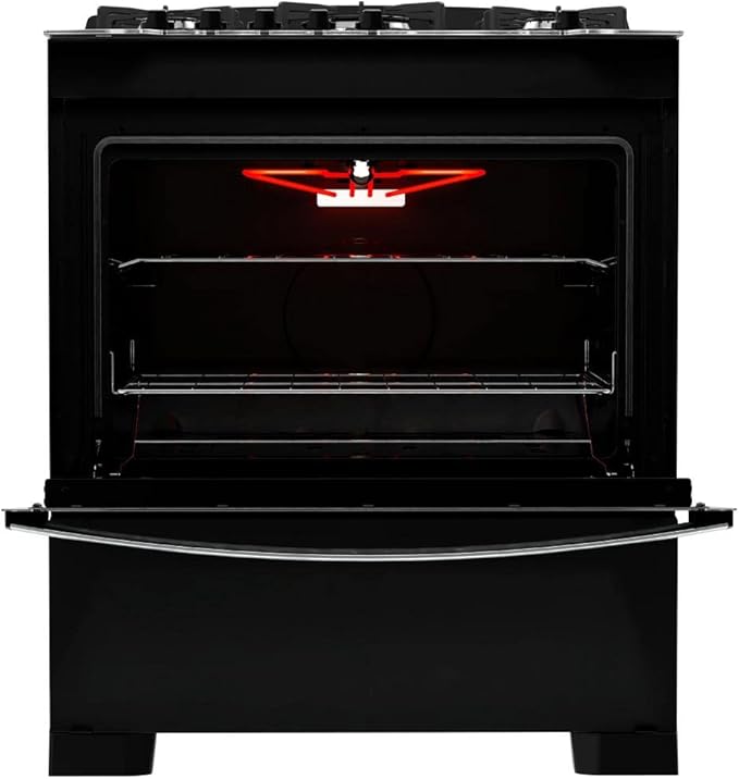 Fogão 5 Bocas Preto com Frente em Vidro Preto e Timer Digital Dako Diplomata Grill  5