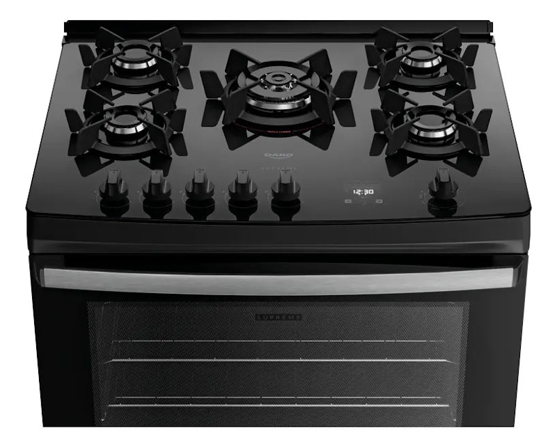 Fogão 5 Bocas Preto com Mesa de Vidro e Tripla Chama Dako Supreme Glass 4