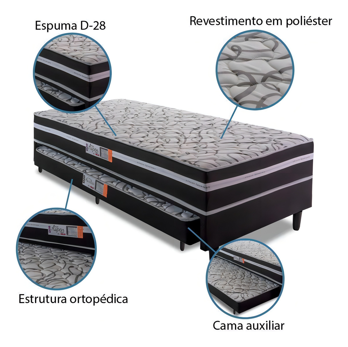 Cama Box Solteiro com Cama Auxiliar Aspen 3