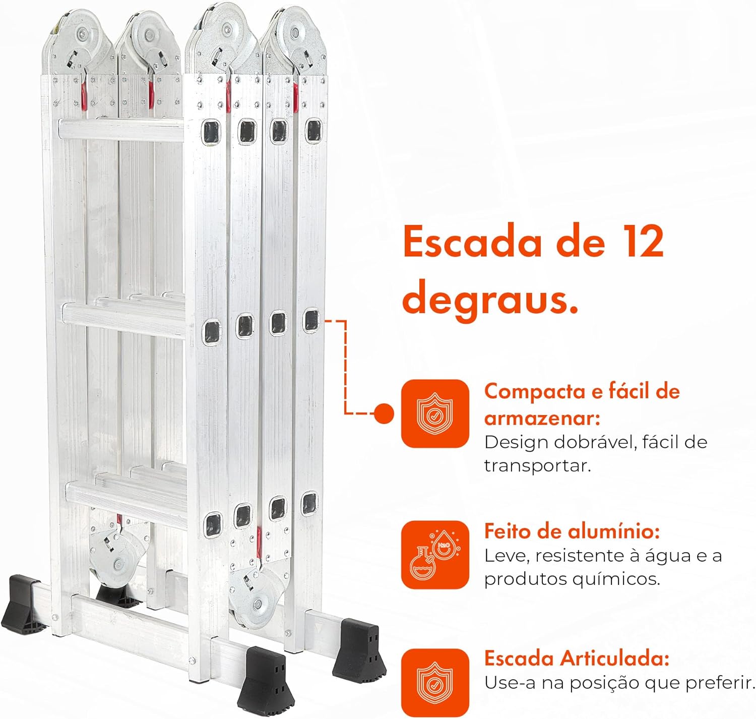 Escada Articulada de Alumínio Multifuncional 12 Degraus e Altura de 3,32 m + Gardenlife 3