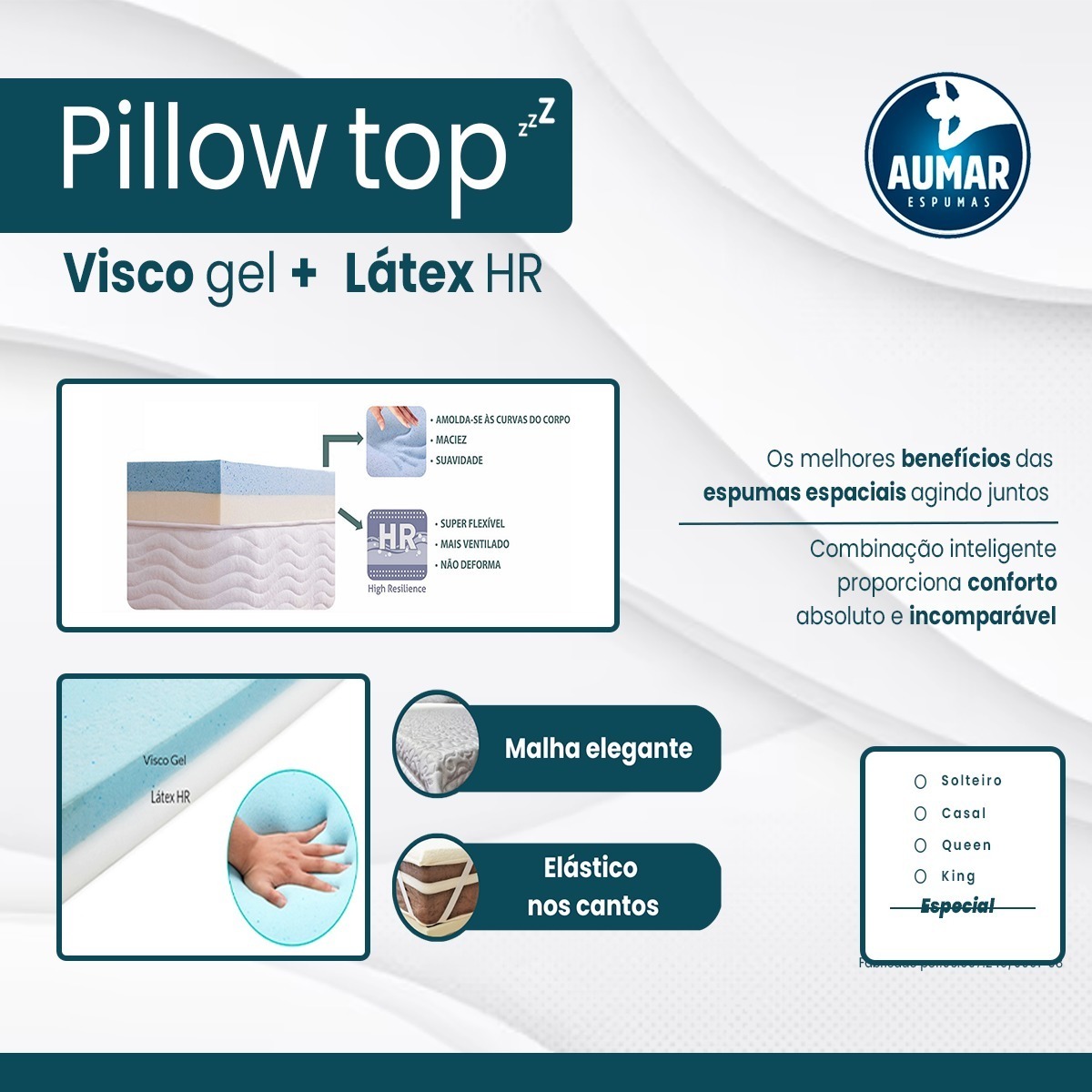 Pillow Top Visco Nasa Gel + Látex Hr Foam Casal 4