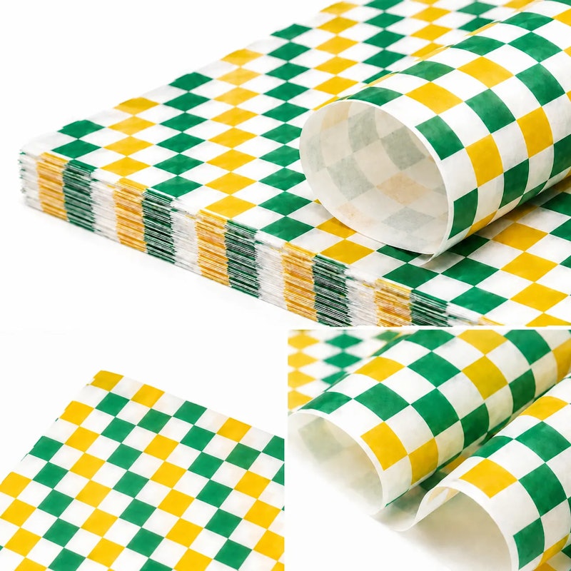 Papel-Manteiga Vegetal Antigordura Xadrez Verde e Amarelo 2