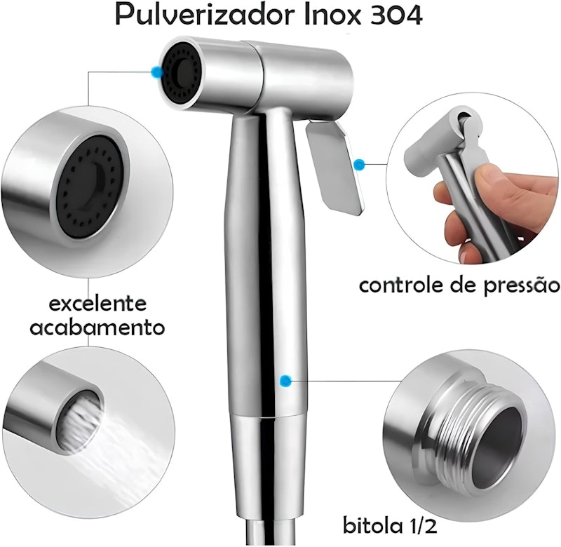 Ducha Higiênica Dourada 1/4 Volta Luxo Gatilho Inox 304 5