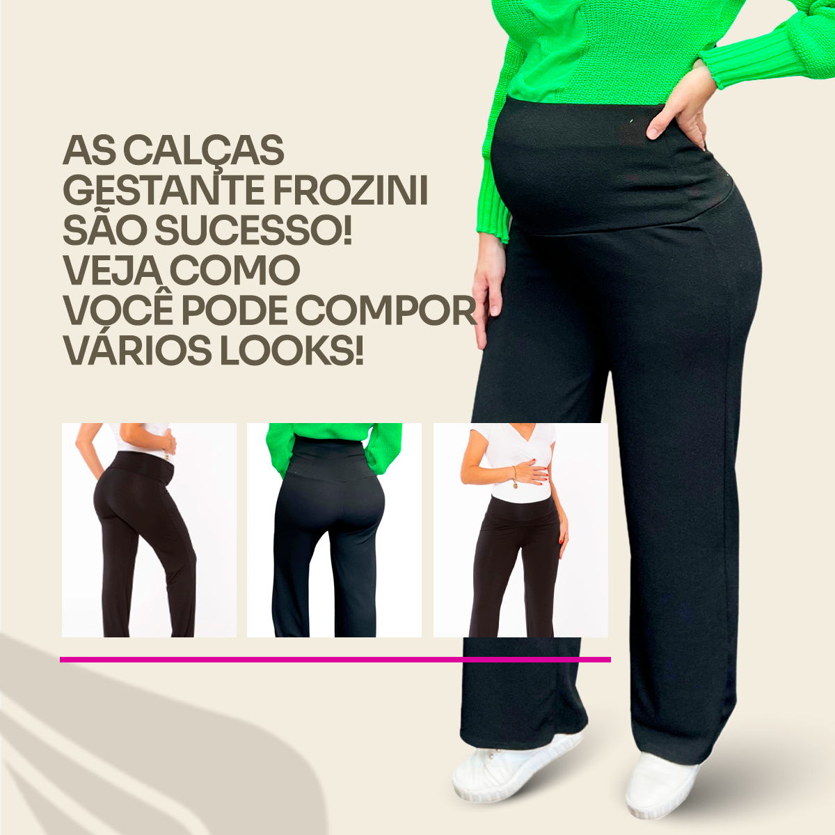 Calça Gestante Grávida Wide Leg Mom Pantalona Maternidade 4