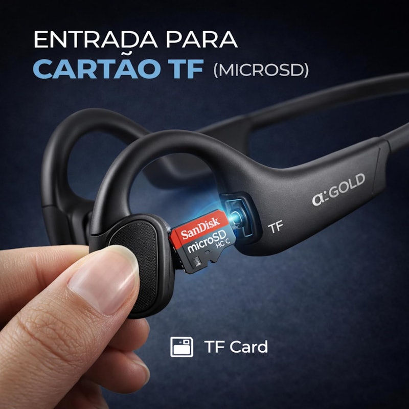 Fone de Ouvido Esportivo Open Ear Bluetooth Condução Óssea A'Gold 5