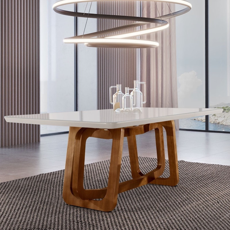 Mesa em Madeira Maciça 180 x 90 cm Tampo Vidro Genova 1