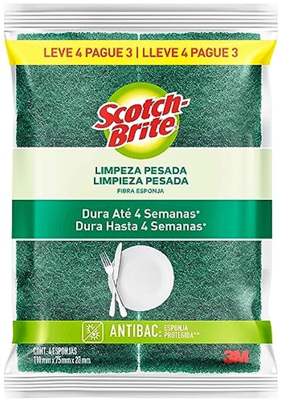 Esponja de Limpeza Pesada Pacote com 4 Unidades 1