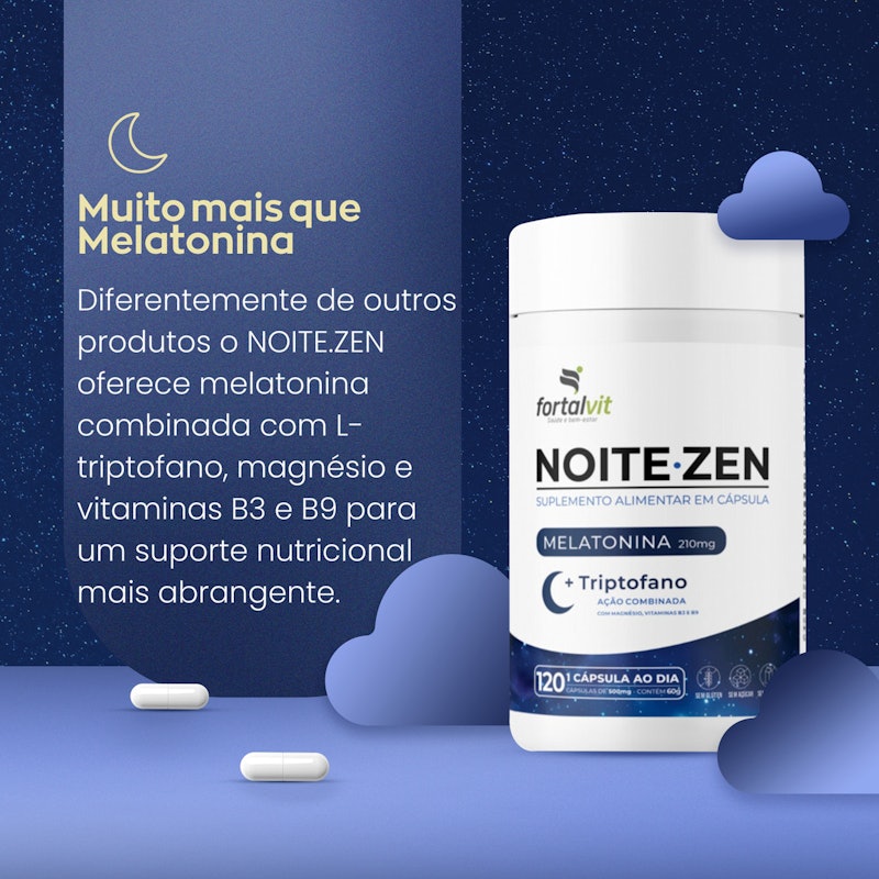 Noite.Zen Melatonina 0,21 mg, Triptofano, Magnésio, Vitaminas B3 e B9 5