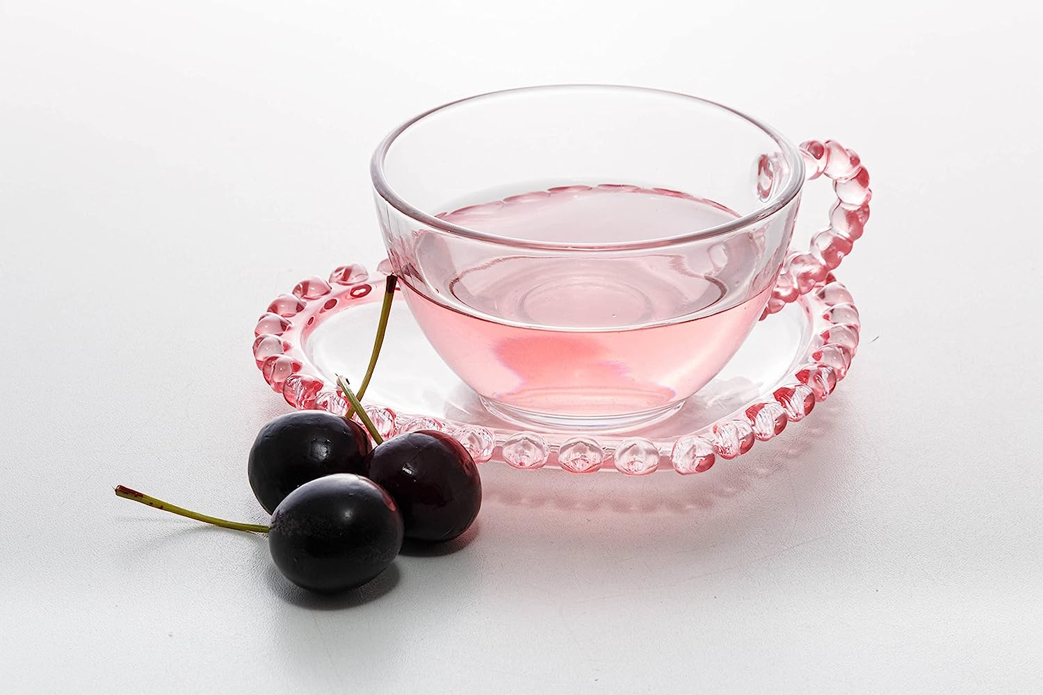 Xícara de Chá de Cristal com Pires Coração Borda Rosa  4