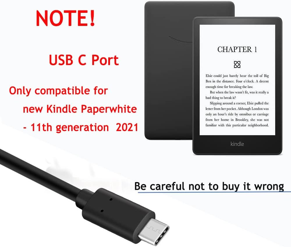 Carregador USB C de 1,8 m Compatível com Kindle Paperwhite 2