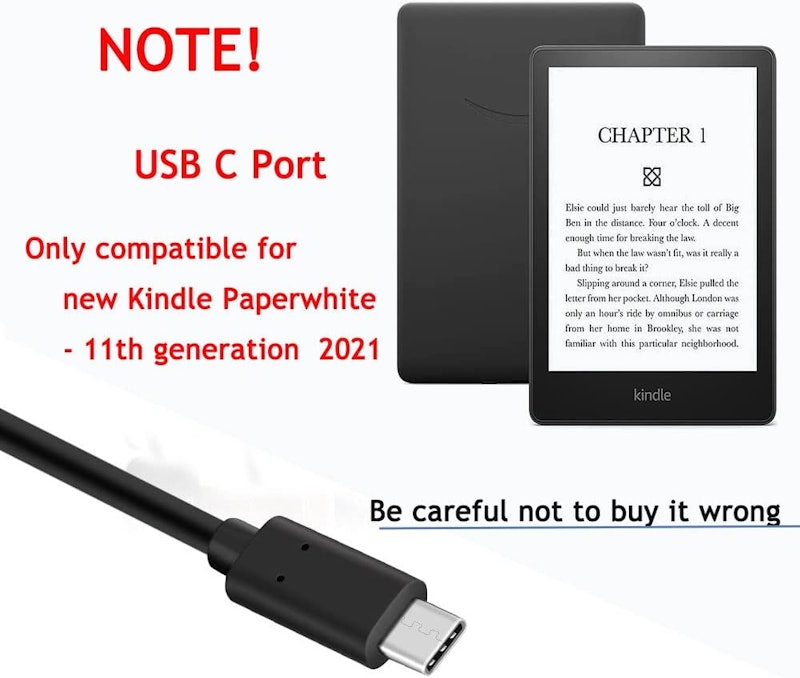 Carregador USB C de 1,8 m Compatível com Kindle Paperwhite 2