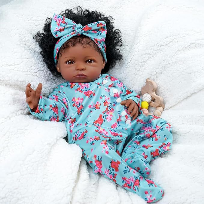 Bebê Reborn Realistic Menina Negra Cabelos Cacheados 3