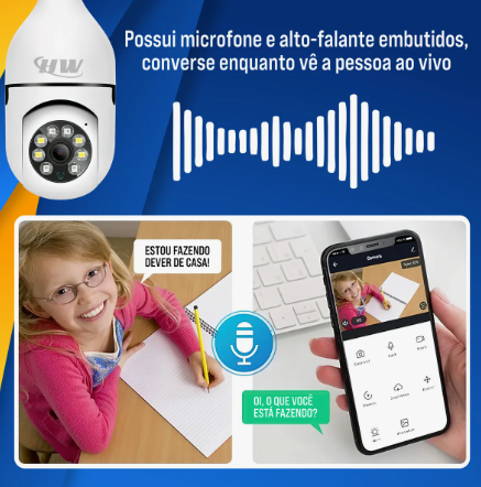 Câmera de Segurança Wi-Fi 360° Hw Lâmpada 3