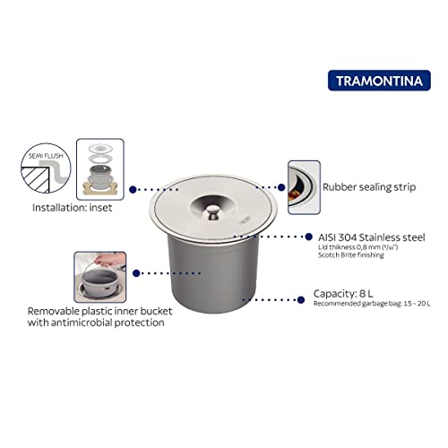 Lixeira de Embutir Clean Round em Aço Inox com Balde Plástico 5 L 2