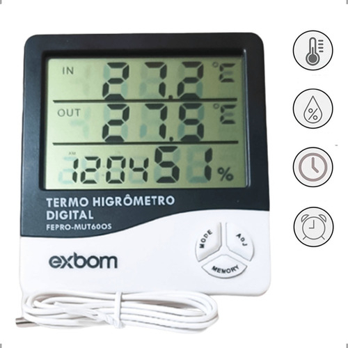 Termômetro Medidor de Umidade e Temperatura com Sensor Externo Exbom 3