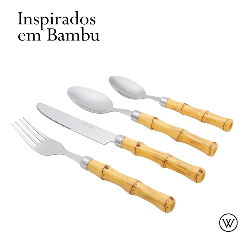 Faqueiro de Aço Inox com Cabo Plástico Bambu 24 Peças 4