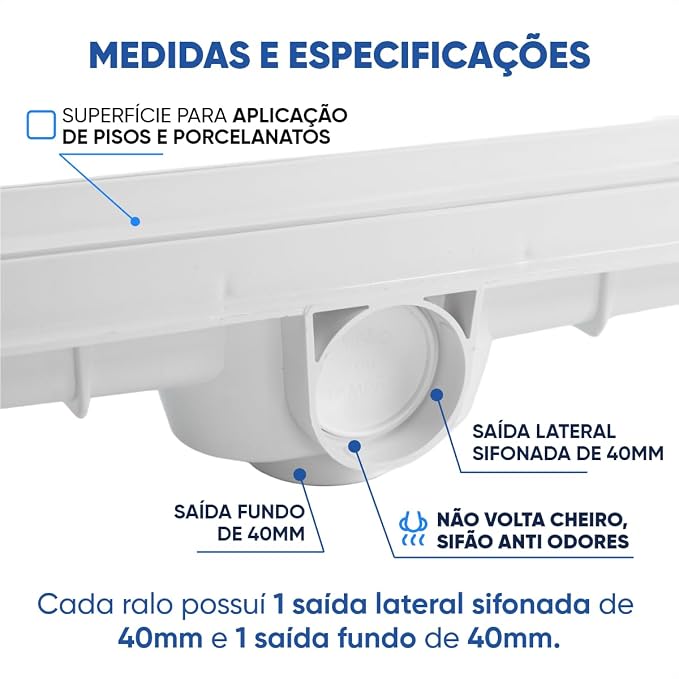 Ralo Linear Oculto Invisível Inteligente Sifonado para Banheiro 3