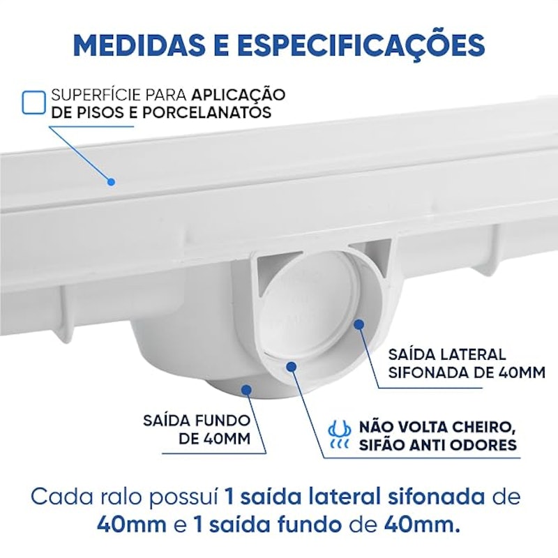 Ralo Linear Oculto Invisível Inteligente Sifonado para Banheiro 3