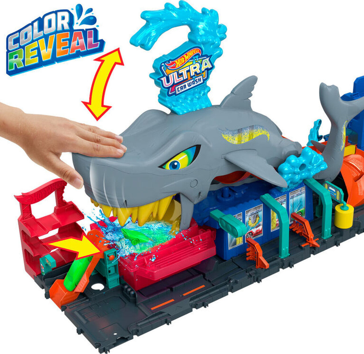 Hot Wheels City Pista de Brinquedo Lava-Rápido Mega Tubarão 4