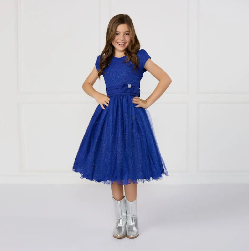 Vestido Glitter Nervura Azul Royal 3