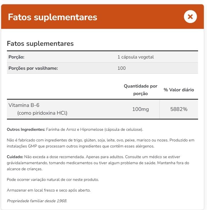 Vitamina B-6 100 mg Cápsulas Veg 3