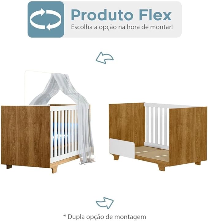 Quarto de Bebê Completo 100% MDF com Cômoda Berço e Guarda Roupa Nina 5